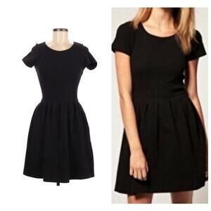 GANNI Basketweave Fit and Flare Dress In Black Size Large